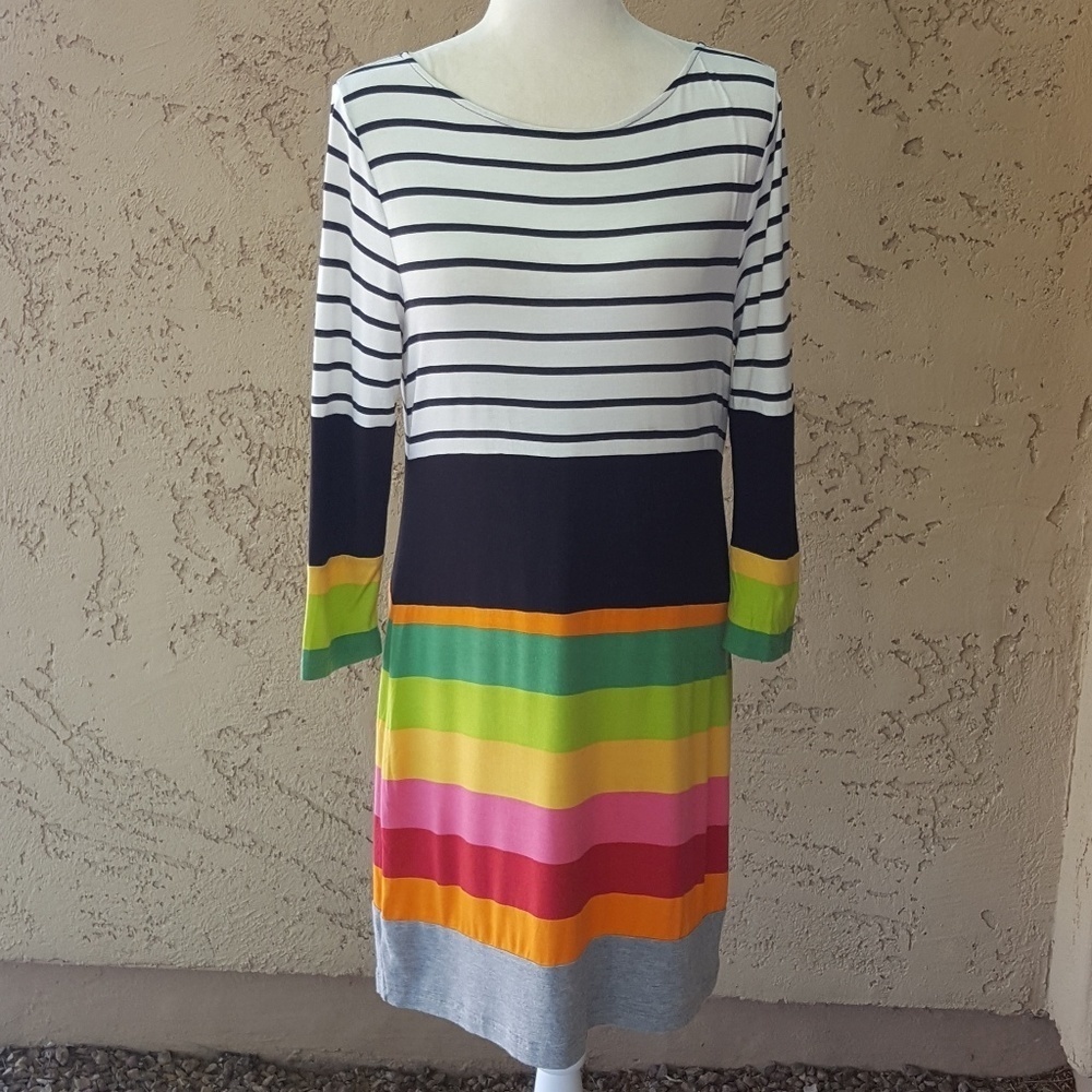 Nita Ideas - Rainbow Striped Shift Dress